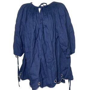 Innika Choo 100% linen blue baby doll mini dress O/S